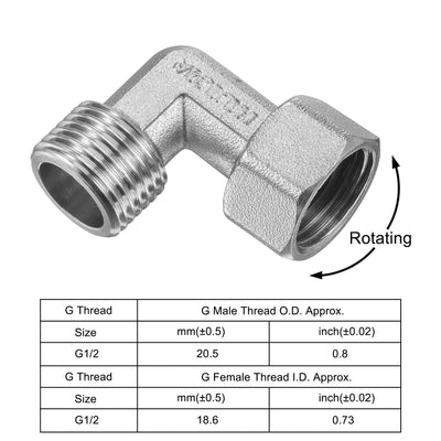 Harfington Uxcell 2Stk. Ellbogen Rohranschluss 2-Wege L-Form Rohrverbinder Adapter vernickeltes Kupfer G1/2 Außen bis Innengewinde