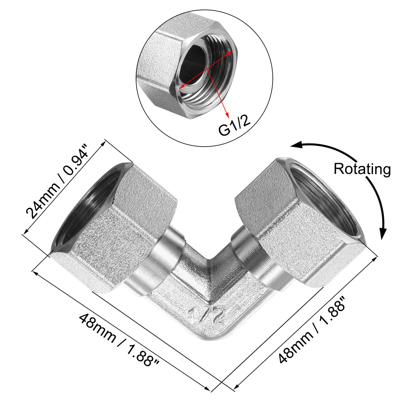 uxcell Uxcell Pipe Fitting Elbow G1/2 Female Thread 2 Way L Shape Hose Connector Adapter, Nickel-Plated Copper