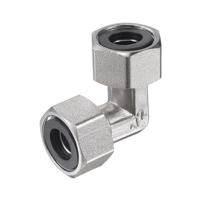 Harfington Uxcell Pipe Fitting Elbow G1/2 Female Thread 2 Way L Shape Hose Connector Adapter, Nickel-Plated Copper