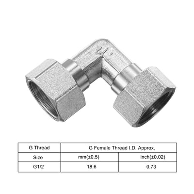 Harfington Uxcell Pipe Fitting Elbow G1/2 Female Thread 2 Way L Shape Hose Connector Adapter, Nickel-Plated Copper 2pcs