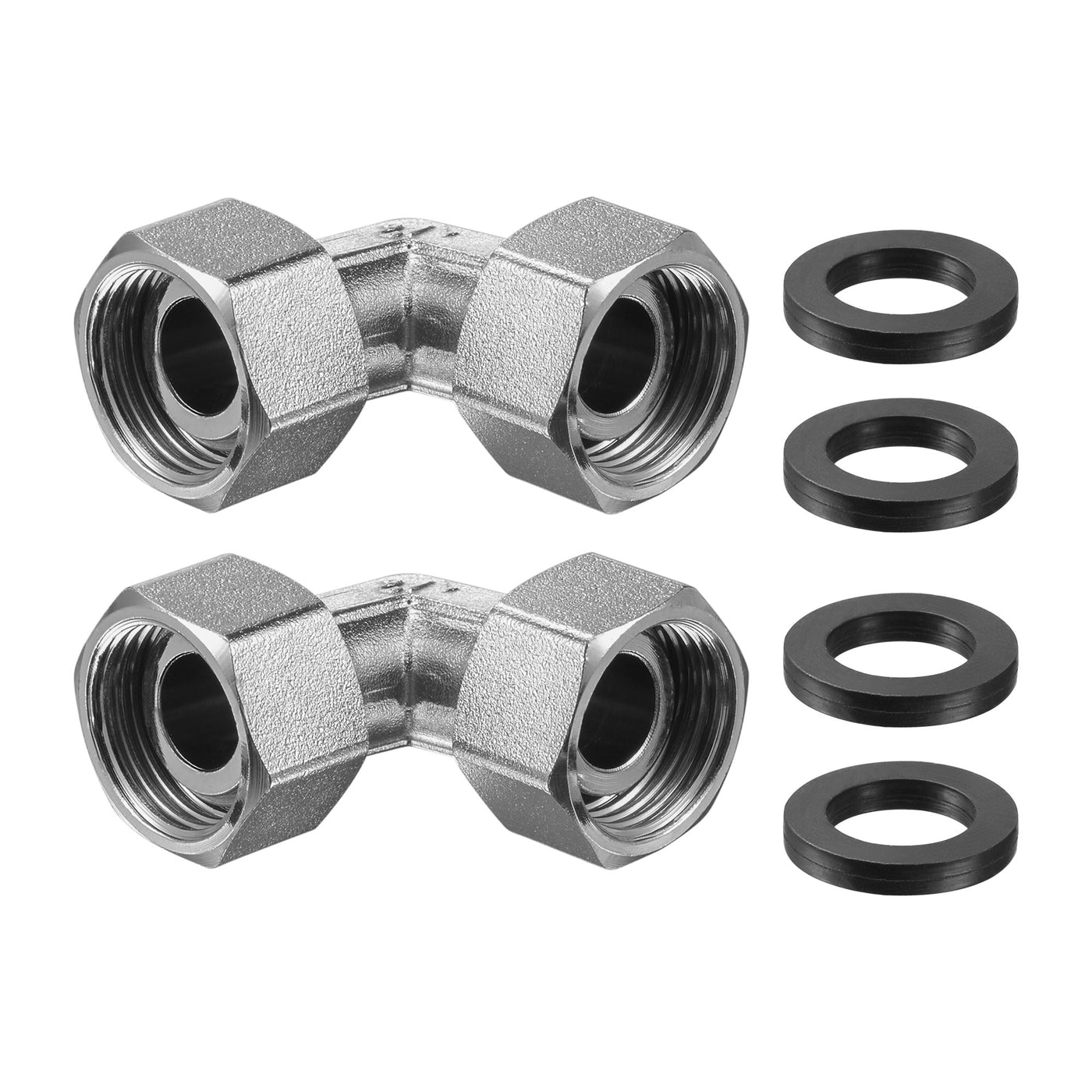 uxcell Uxcell Pipe Fitting Elbow G1/2 Female Thread 2 Way L Shape Hose Connector Adapter, Nickel-Plated Copper 2pcs