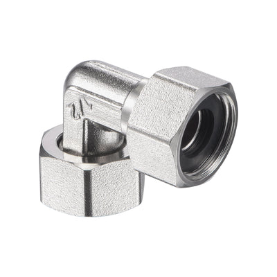 Harfington Uxcell Pipe Fitting Elbow G1/2 Female Thread 2 Way L Shape Hose Connector Adapter, Nickel-Plated Copper 2pcs