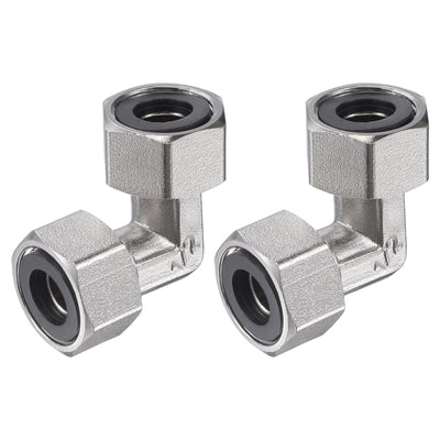 Harfington Uxcell Pipe Fitting Elbow G1/2 Female Thread 2 Way L Shape Hose Connector Adapter, Nickel-Plated Copper 2pcs