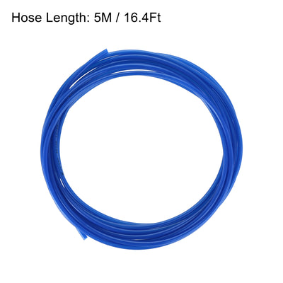 Harfington Uxcell Pneumatic 4mm OD PU Air Hose Pipe Tube Kit 5M Blue with Push to Connect Fittings