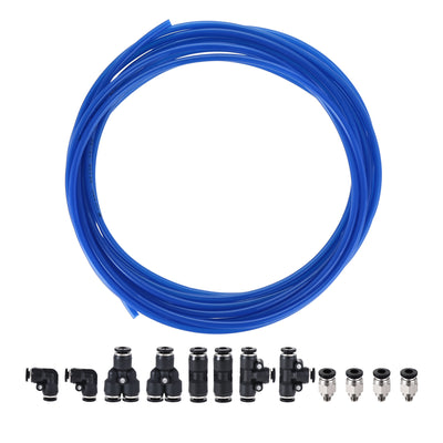 Harfington Uxcell Pneumatic 4mm OD PU Air Hose Pipe Tube Kit 5M Blue with Push to Connect Fittings