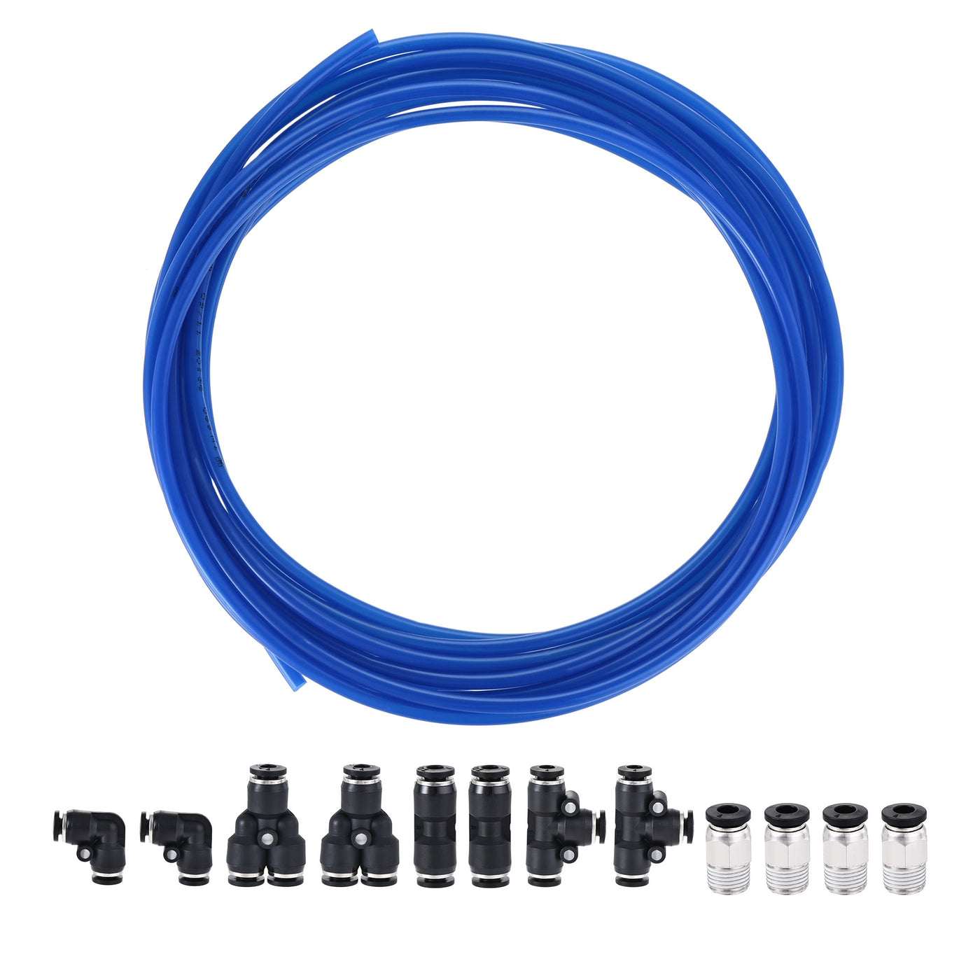 uxcell Uxcell Pneumatic 4mm OD PU Air Hose Tubing Kit 5M Blue with Push to Connect Fittings