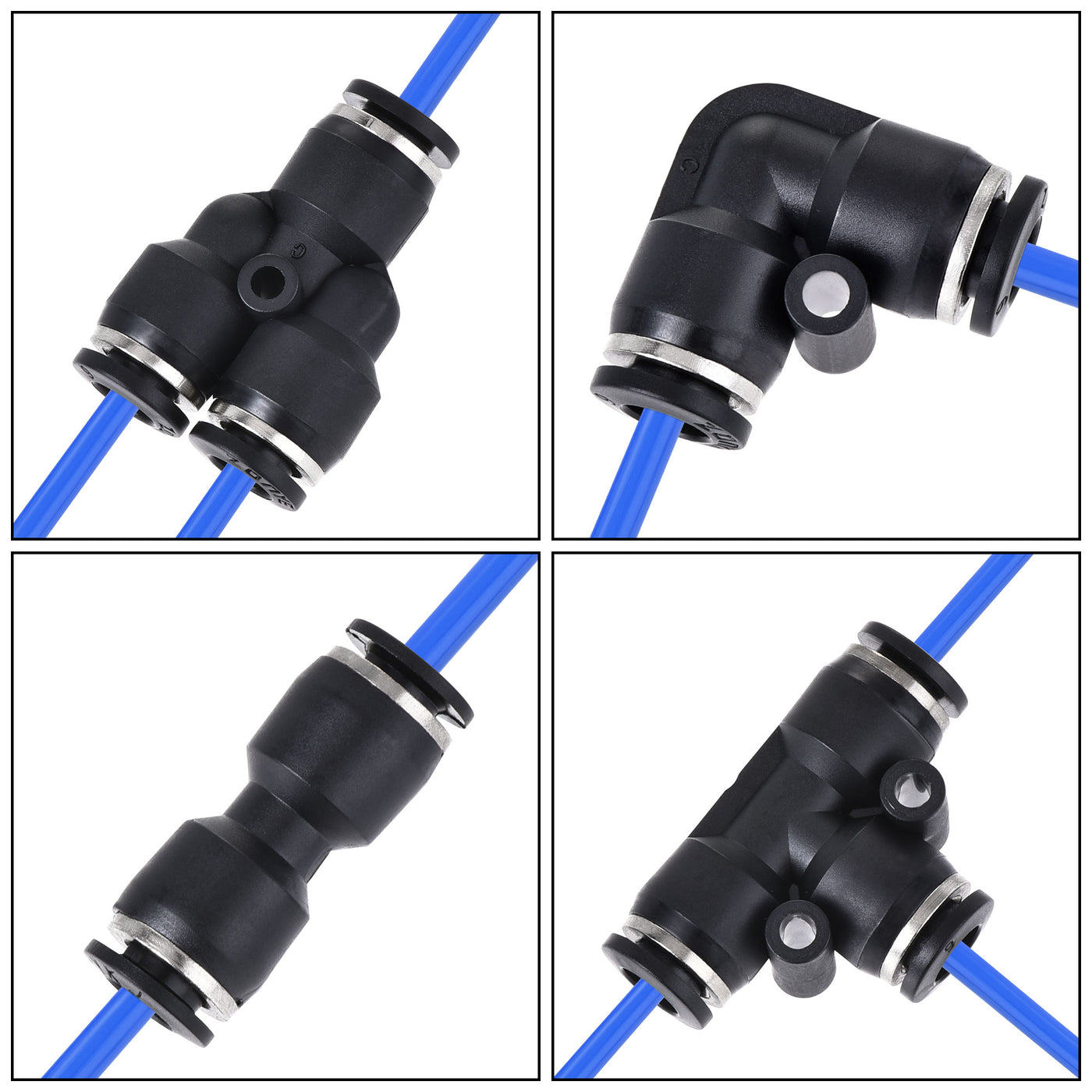 uxcell Uxcell Pneumatisch 6mm OD PU Luftschlauch Rohr Kit 5M Blau mit Schwarz drücken Verbinden Armaturen