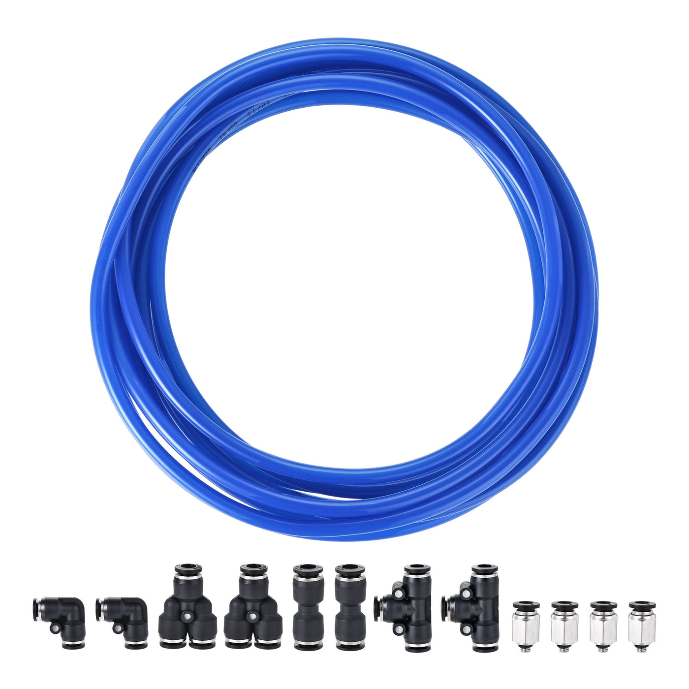 uxcell Uxcell Pneumatisch 6mm OD PU Luftschlauch Rohr Kit 5M Blau mit Schwarz drücken Verbinden Armaturen