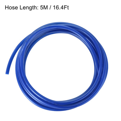 Harfington Uxcell Pneumatic 8mm OD PU Air Hose Tubing Kit 5M Blue with Push to Connect Fittings