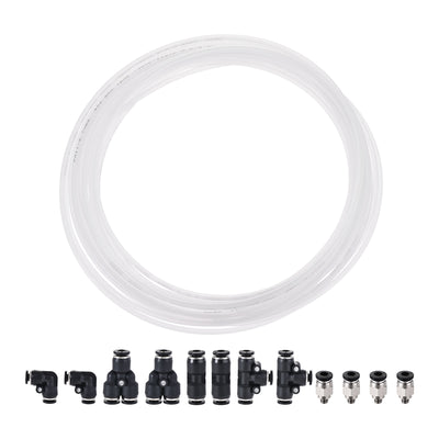 Harfington Uxcell Pneumatic 4mm OD Nylon Air Hose Pipe Tube Kit 10M White with Push to Connect Fittings