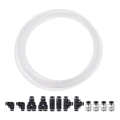 Harfington Uxcell Pneumatic 4mm OD Nylon Air Hose Tubing Kit 10 Meters White with 12 Pcs Push to Connect Fittings