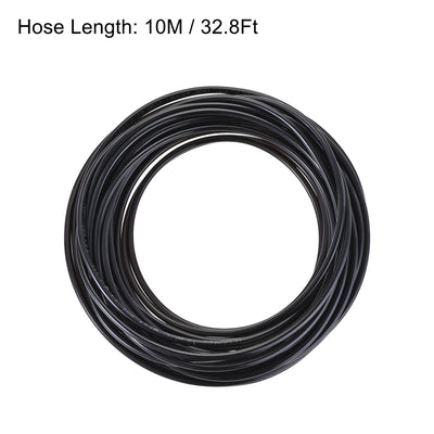 Harfington Uxcell Pneumatic 4mm OD PU Air Hose Pipe Tube Kit 10M Black with Push to Connect Fittings