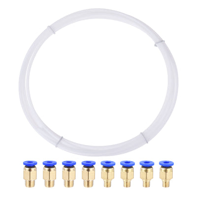 Harfington Uxcell Pneumatic PTFE Air Tubing Kit Hose Air Line Tubing 4mm OD 4M White with M6 M8 Push to Connect Fittings