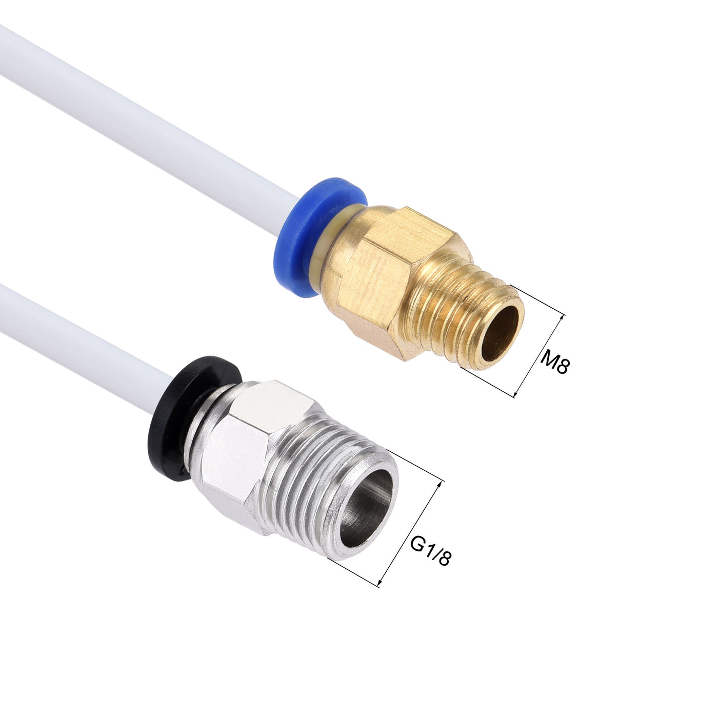 uxcell Uxcell Pneumatic PTFE Air Tubing Kit with M8 G1/8 Push to Connect Fittings for Air Hose Line Pipe 4mm OD 2M White