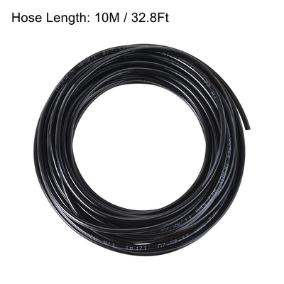 Harfington Uxcell Pneumatic 4mm OD PU Air Tubing Kit Hose Air Line Tubing 10M Black with Push to Connect Fittings