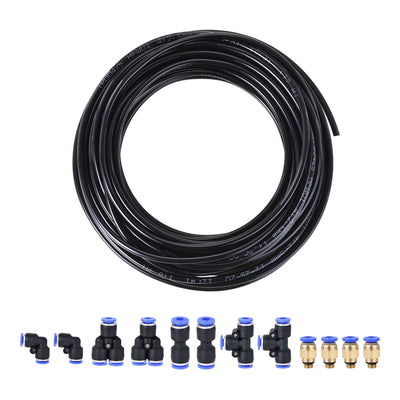 Harfington Uxcell Pneumatic PU Air Tubing Kit with Push to Connect Fittings for Air Hose Line Pipe 4mm OD 10 Meters Black