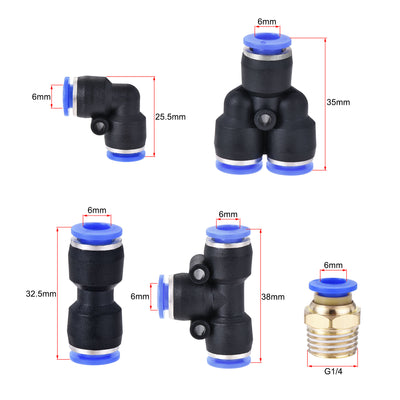 Harfington Uxcell Pneumatic PU Air Tubing Kit with Push to Connect Fittings for Air Hose Line Pipe 6mm OD 10 Meters Black