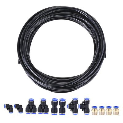 Harfington Uxcell Pneumatic PU Air Tubing Kit with Push to Connect Fittings for Air Hose Line Pipe 6mm OD 10 Meters Black