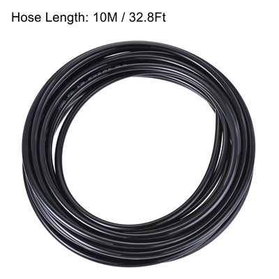 Harfington Uxcell Pneumatic PU Tubing Kit 8mm OD 10M Black with 12 Pcs Push to Connect Fittings