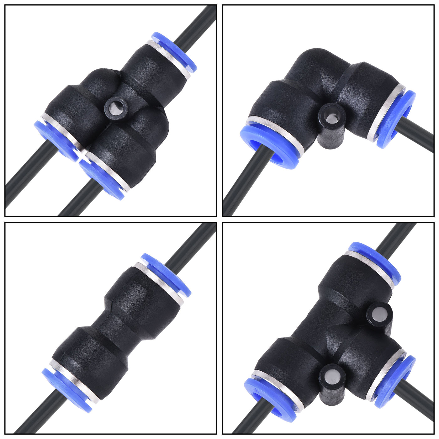 uxcell Uxcell Pneumatic PU Tubing Kit 8mm OD 10M Black with 12 Pcs Push to Connect Fittings