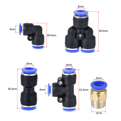 Harfington Uxcell Pneumatic PU Tubing Kit 8mm OD 10M Black with 12 Pcs Push to Connect Fittings