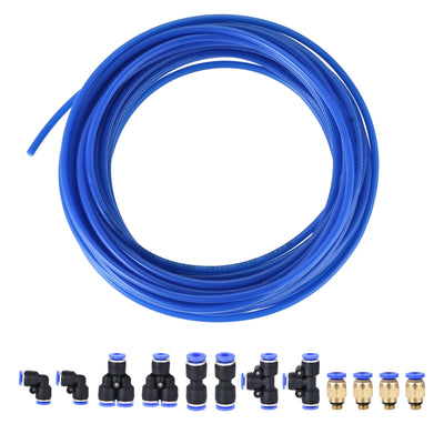 Harfington Uxcell Pneumatic PU Air Tubing Kit with 12 Pcs Quick Fittings for Air Hose Line Pipe 4mm OD 10 Meters Blue