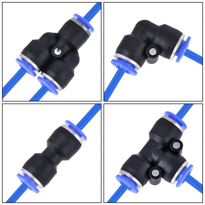 Harfington Uxcell Pneumatic PU Air Tubing Kit with Push to Connect Fittings for Air Hose Line Pipe 6mm OD 10 Meters Blue