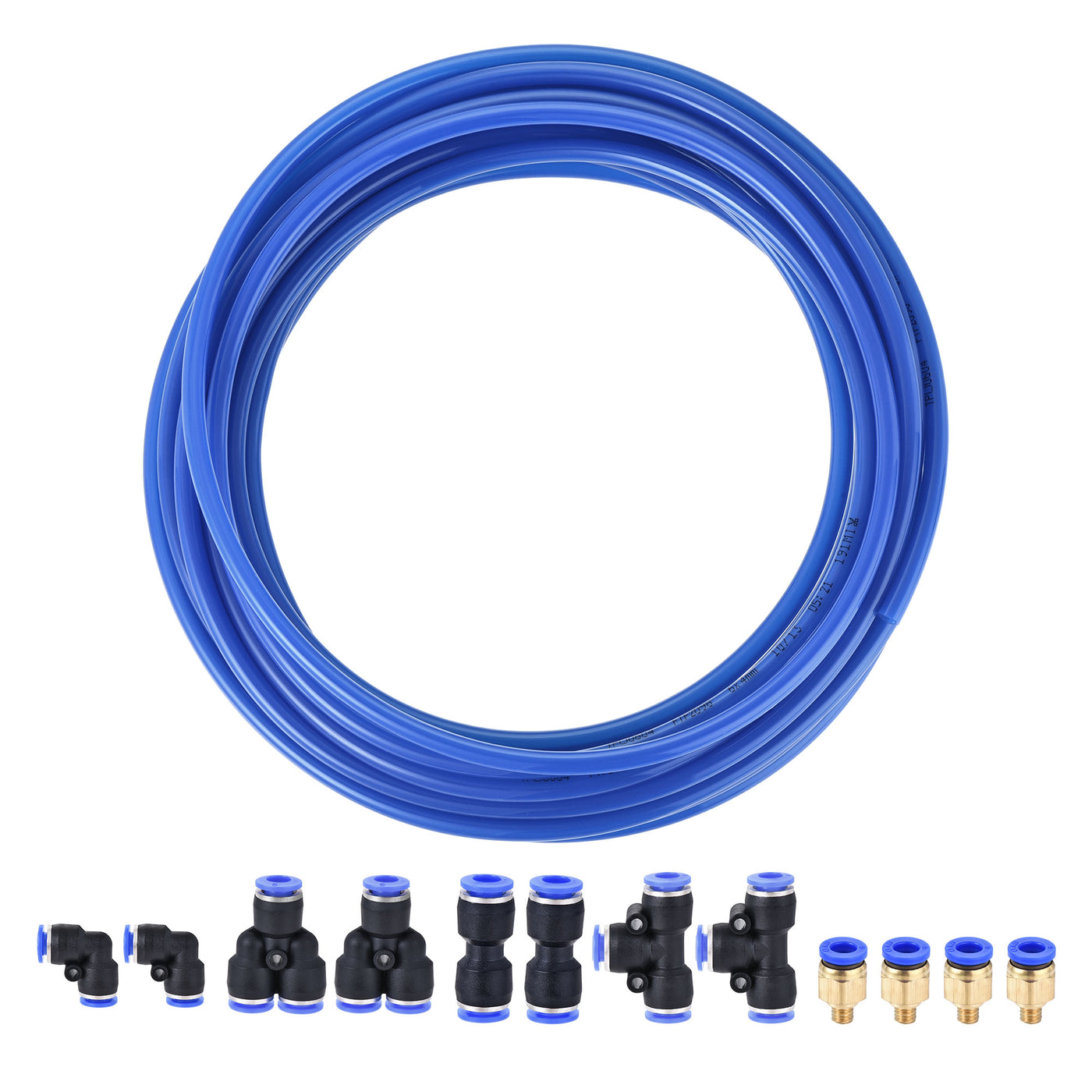 uxcell Uxcell Pneumatic PU Air Tubing Kit with Push to Connect Fittings for Air Hose Line Pipe 6mm OD 10 Meters Blue