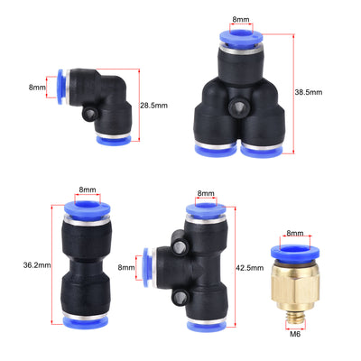 Harfington Uxcell Pneumatic PU Air Tubing Kit with Push to Connect Fittings for Air Hose Line Pipe 8mm OD 10 Meters Blue