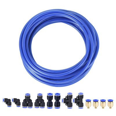 Harfington Uxcell Pneumatic PU Air Tubing Kit with Push to Connect Fittings for Air Hose Line Pipe 8mm OD 10 Meters Blue