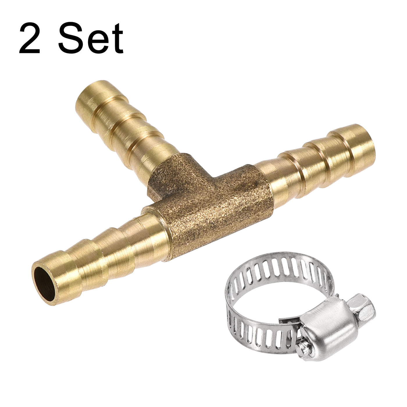 Uxcell Uxcell Barb Hose Fitting 16mm OD Tee T Shape Pipe Connector Brass 2Pcs with 6Pcs 13-19mm Hose Clamps