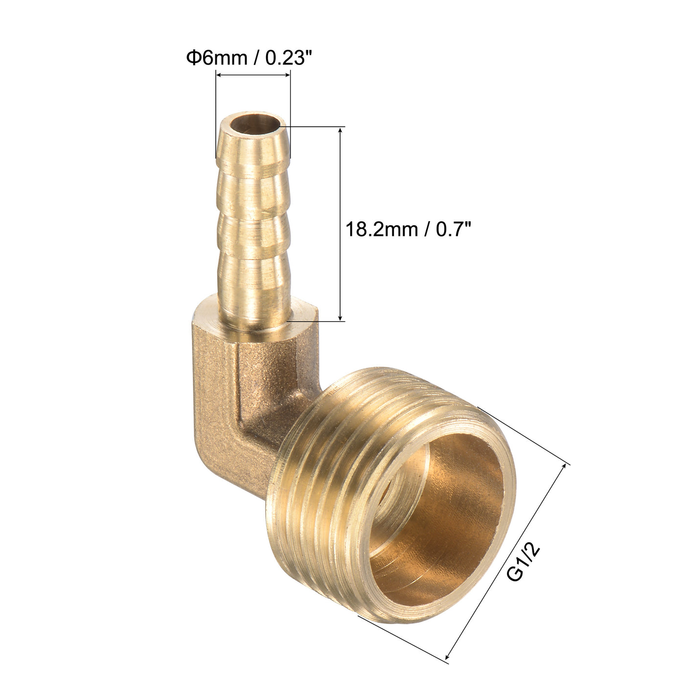 Uxcell Uxcell Brass Hose Barb Fitting Elbow 6mm x G3/8 Male Thread Right Angle Pipe Connector with Stainless Steel Hose Clamp, Pack of 2