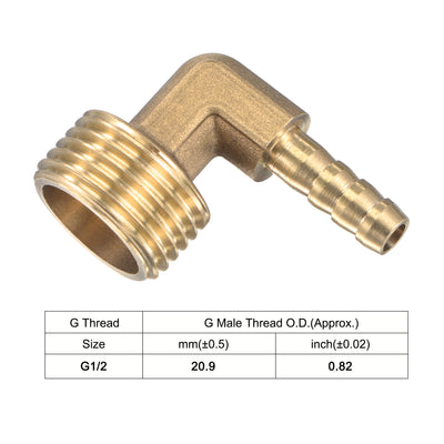 Harfington Uxcell Brass Hose Barb Fitting Elbow 6mm x G3/8 Male Thread Right Angle Pipe Connector with Stainless Steel Hose Clamp, Pack of 2