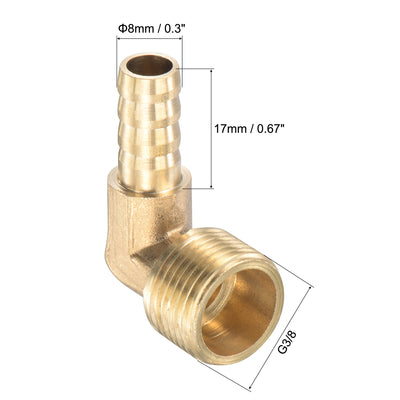 Harfington Uxcell Brass Hose Barb Fitting Elbow 8mm x G1/2 Male Thread Right Angle Pipe Connector with Stainless Steel Hose Clamp, Pack of 2