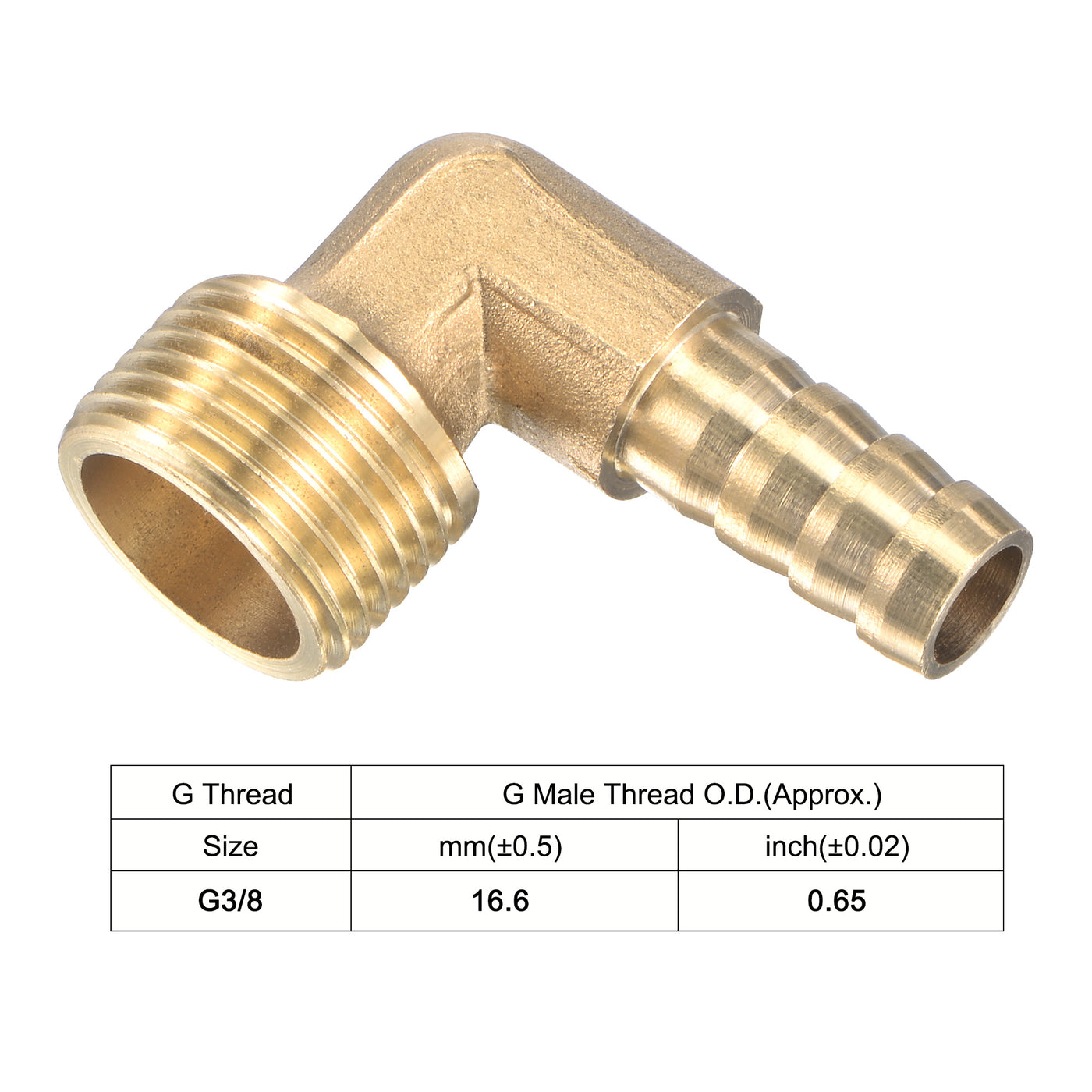 Uxcell Uxcell Brass Hose Barb Fitting Elbow 8mm x G1/2 Male Thread Right Angle Pipe Connector with Stainless Steel Hose Clamp, Pack of 2