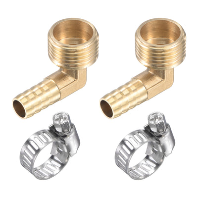 Harfington Uxcell Brass Hose Barbed Fitting Elbow Right Angle Pipe Connector with Stainless Steel Hose Clamps