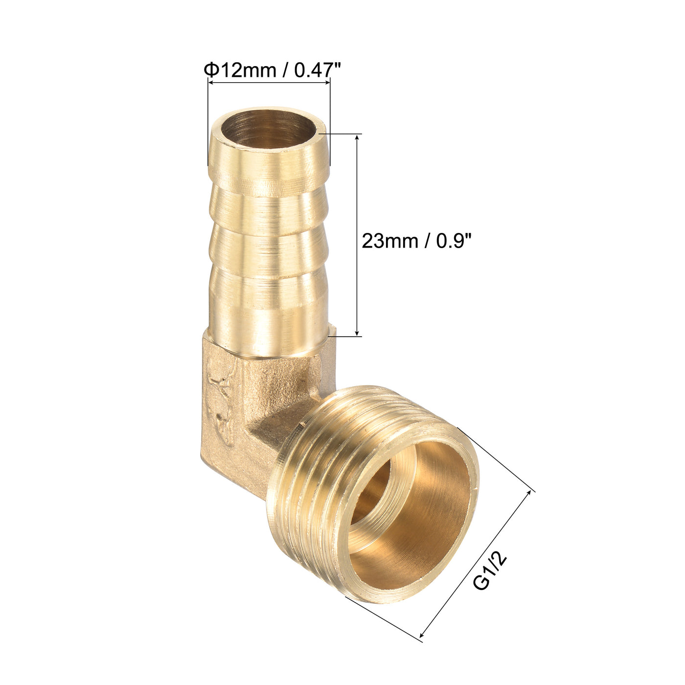 Uxcell Uxcell Brass Hose Barb Fitting Elbow 12mm x G1/2 Male Thread Right Angle Pipe Connector with Stainless Steel Hose Clamp, Pack of 2