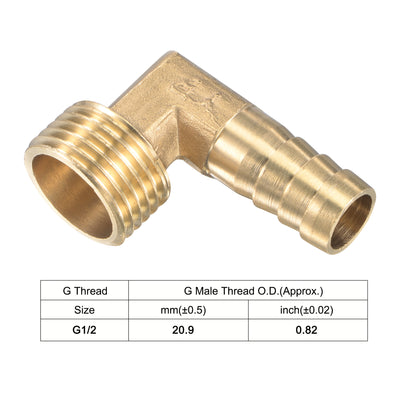 Harfington Uxcell Brass Hose Barb Fitting Elbow 12mm x G1/2 Male Thread Right Angle Pipe Connector with Stainless Steel Hose Clamp, Pack of 2