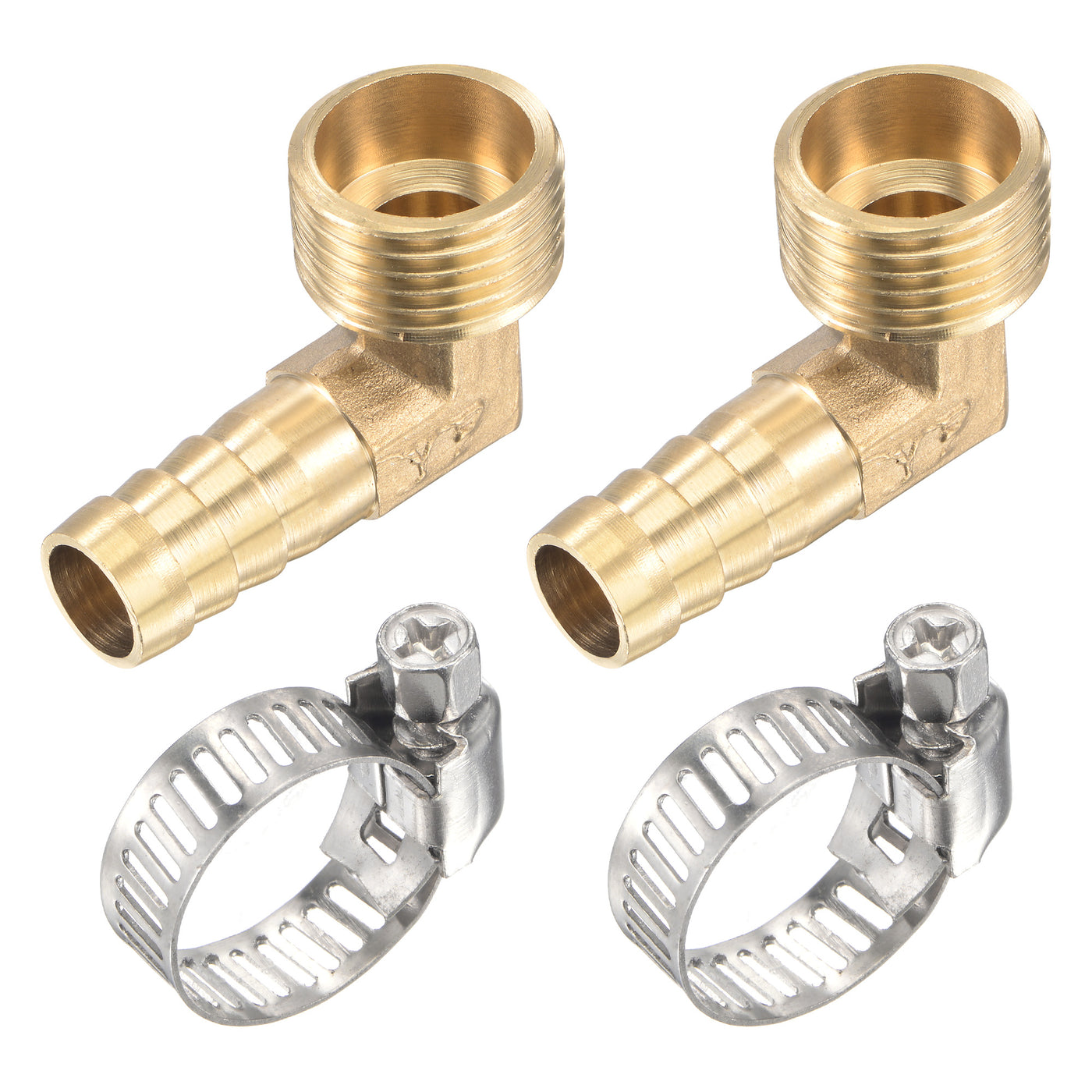 Uxcell Uxcell Brass Hose Barb Fitting Elbow 12mm x G1/2 Male Thread Right Angle Pipe Connector with Stainless Steel Hose Clamp, Pack of 2