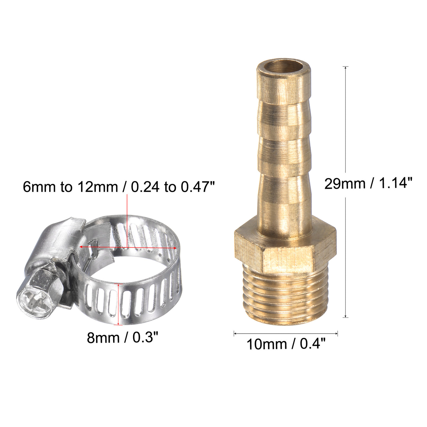 uxcell Uxcell Brass Hose Barb Fitting Straight 6mm x G1/8 Male Thread Pipe Connector with Stainless Steel Hose Clamp, Pack of 3