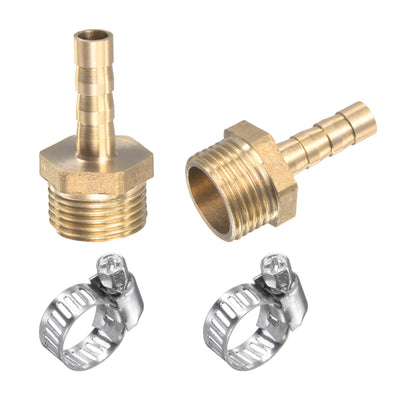 Harfington Uxcell Brass Hose Barb Fitting Straight Male Thread Pipe Connector with Stainless Steel Hose Clamp