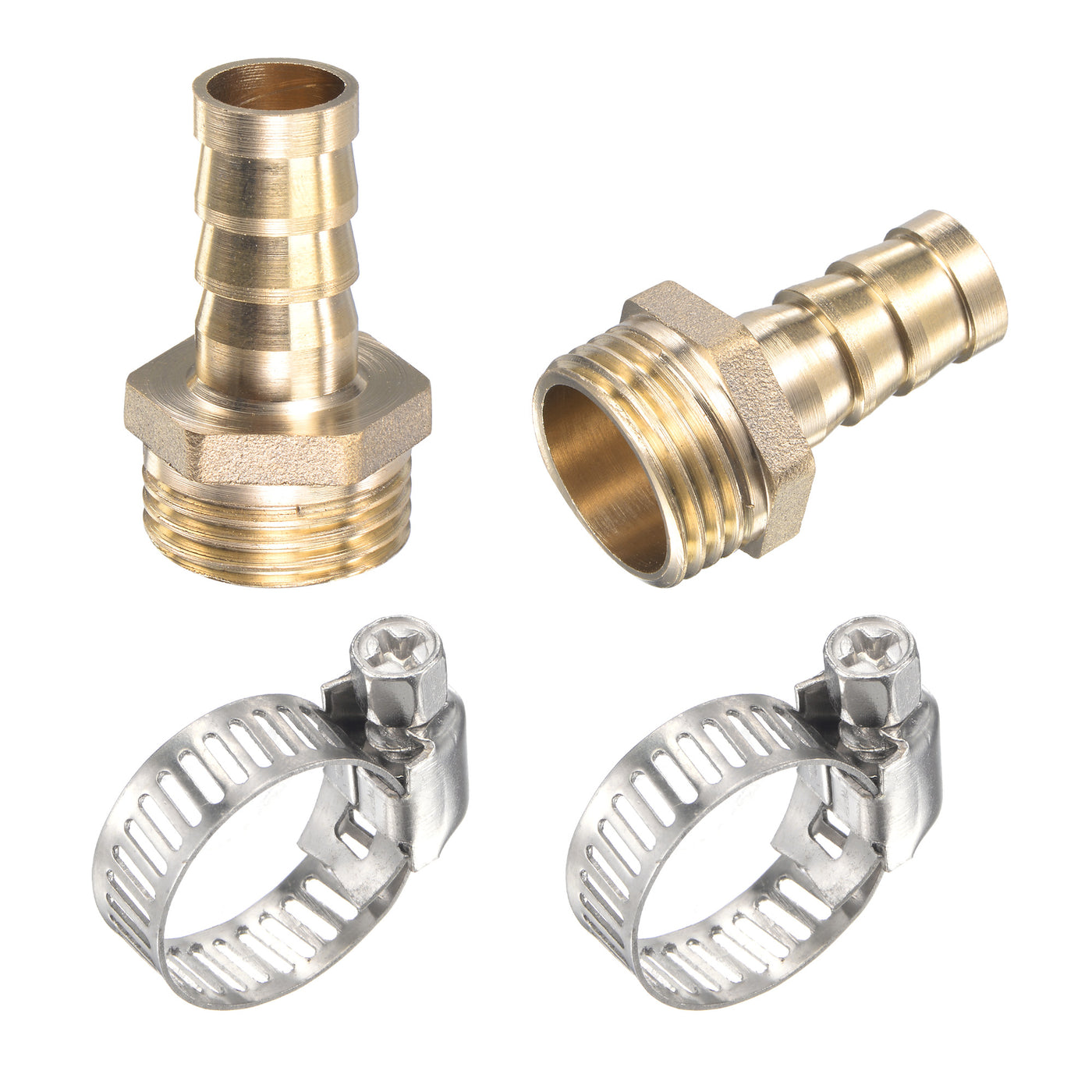 Uxcell Uxcell Brass Hose Barb Fitting Straight 6mm x G1/2 Male Thread Pipe Connector with Stainless Steel Hose Clamp, Pack of 2