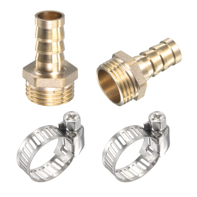 Harfington Uxcell Brass Hose Barb Fitting Straight 6mm x G1/2 Male Thread Pipe Connector with Stainless Steel Hose Clamp, Pack of 2