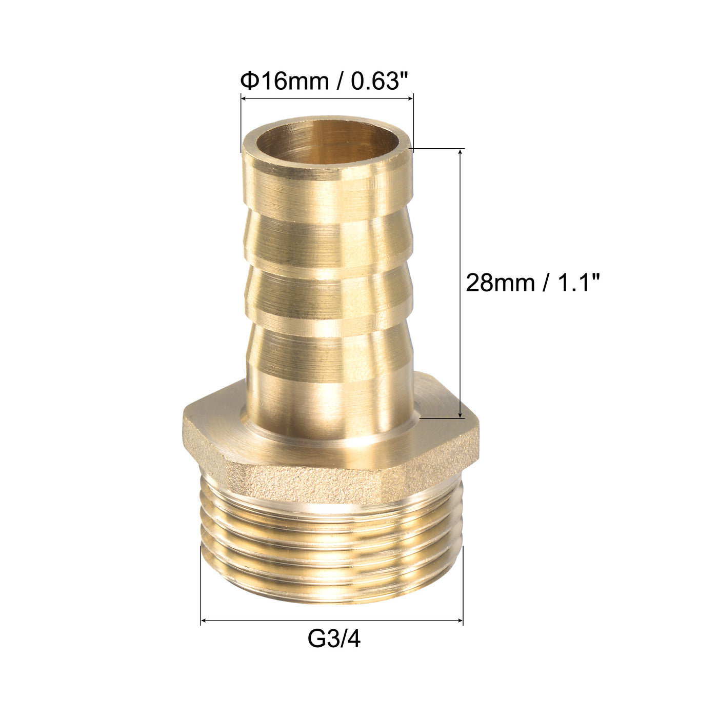 uxcell Uxcell Brass Hose Barb Fitting Straight 16mm x G3/4 Male Thread Pipe Connector with Stainless Steel Hose Clamp, Pack of 2