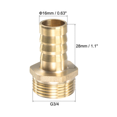 Harfington Uxcell Brass Hose Barb Fitting Straight 16mm x G3/4 Male Thread Pipe Connector with Stainless Steel Hose Clamp, Pack of 2