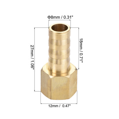 Harfington Uxcell Brass Barb Hose Fitting Connector Adapter 10mm Barbed x G1/8 Female Pipe with 6-12mm Hose Clamp 2Set