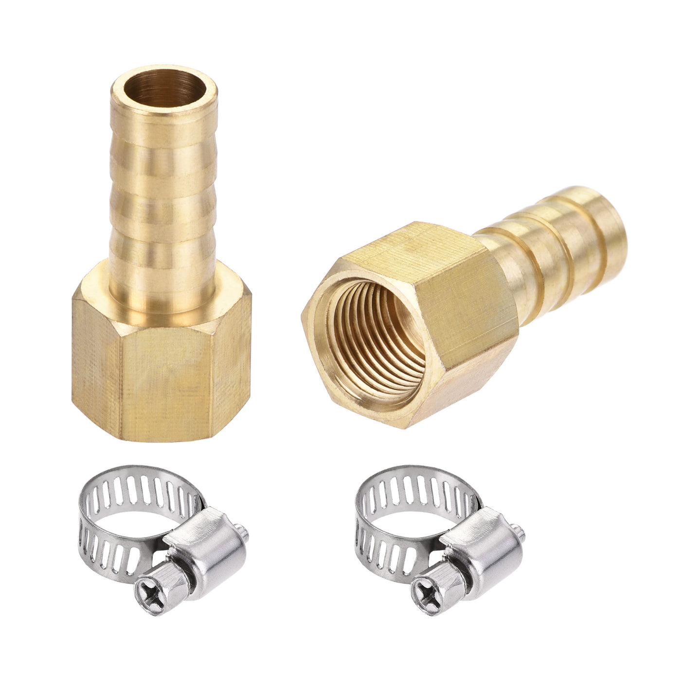 Uxcell Uxcell Brass Barb Hose Fitting Connector Adapter 10mm Barbed x G1/8 Female Pipe with 6-12mm Hose Clamp 2Set