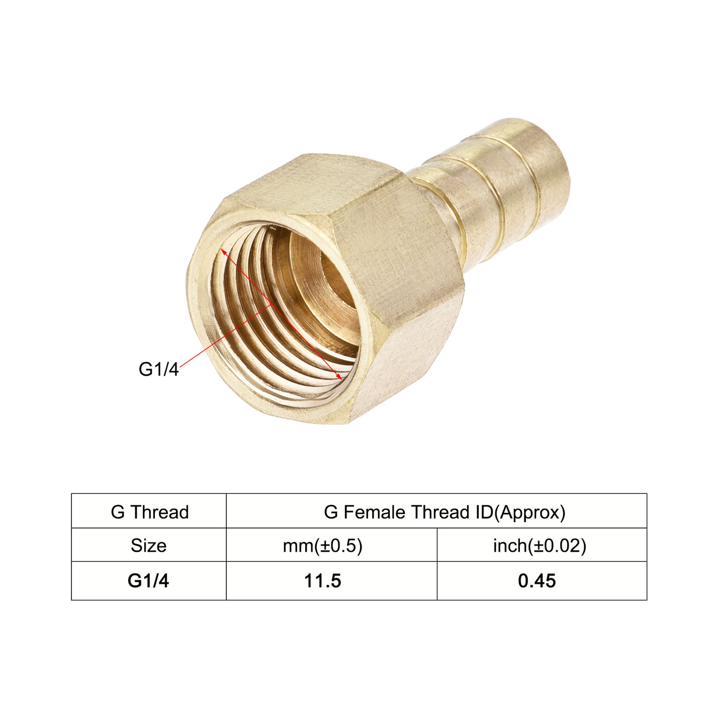 Uxcell Uxcell Brass Barb Hose Fitting Connector Adapter 12mm Barbed x G1/4 Female Pipe with 9-16mm Hose Clamp 2Set