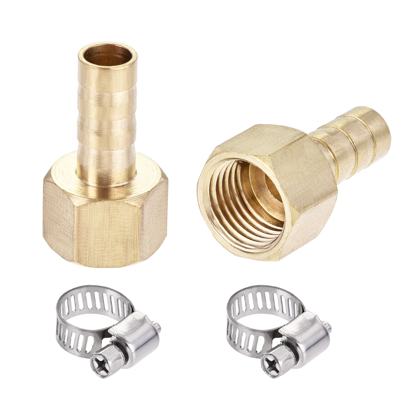 Uxcell Uxcell Brass Barb Hose Fitting Connector Adapter 12mm Barbed x G1/4 Female Pipe with 9-16mm Hose Clamp 2Set