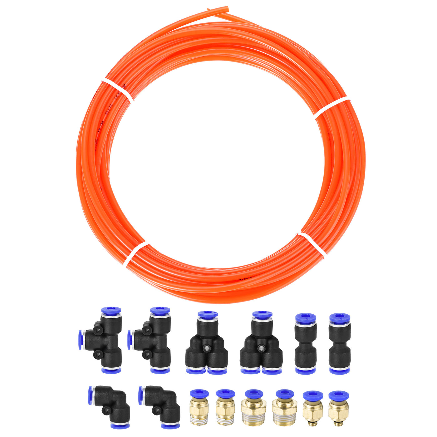 Uxcell Uxcell Pneumatic 4mm OD Polyurethane PU Air Hose Tubing Kit 10 Meters Clear with 14 Pcs Push to Connect Fittings